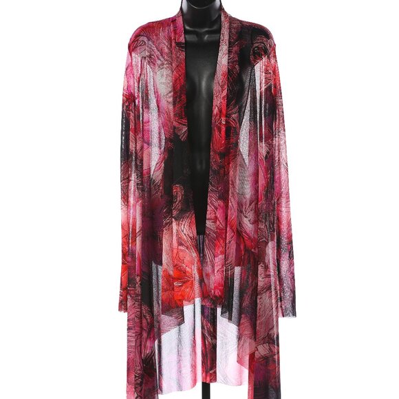Fuzzi Pink & Fuchsia Abstract Floral Knee Length Long Sleeve Cape/Shawl - Picture 1 of 4
